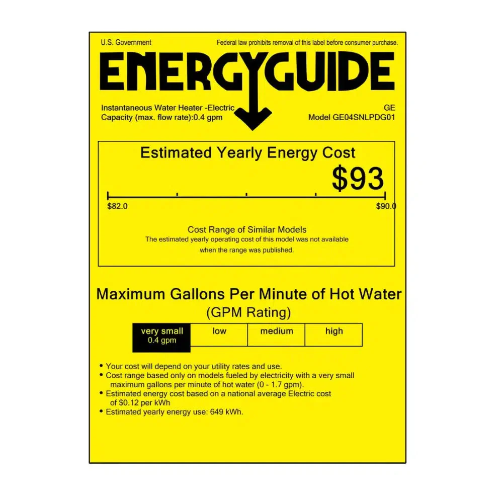 Energy efficiency label on water heater